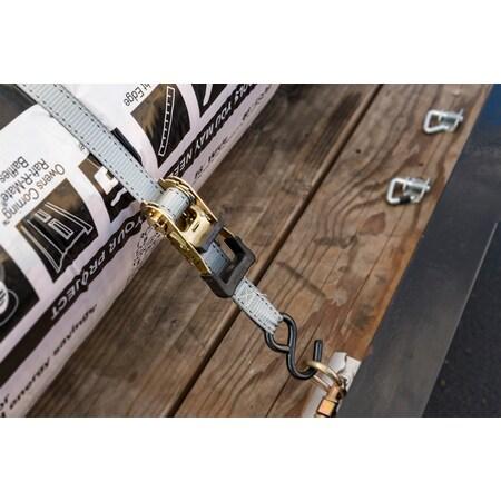 Keeper 15'x1" Ratchet Tie-Down, Gunmetal Gray, S-Hooks, 500Lbs WLL, PK4 5507